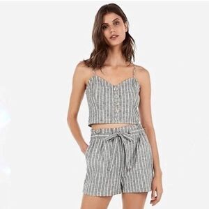 (2 piece)Women’s Express Gray Striped Crop Top Super High Waisted Shorts Medium